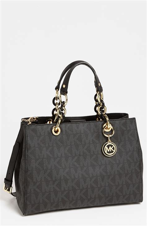 michael kors cynthia signature medium satchel black|Michael Kors Signature Cynthia Medium Satchel .